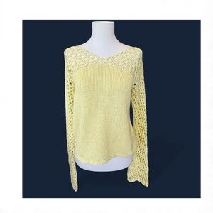 Boston Proper Lemon Yellow Crochet Women's Sweater